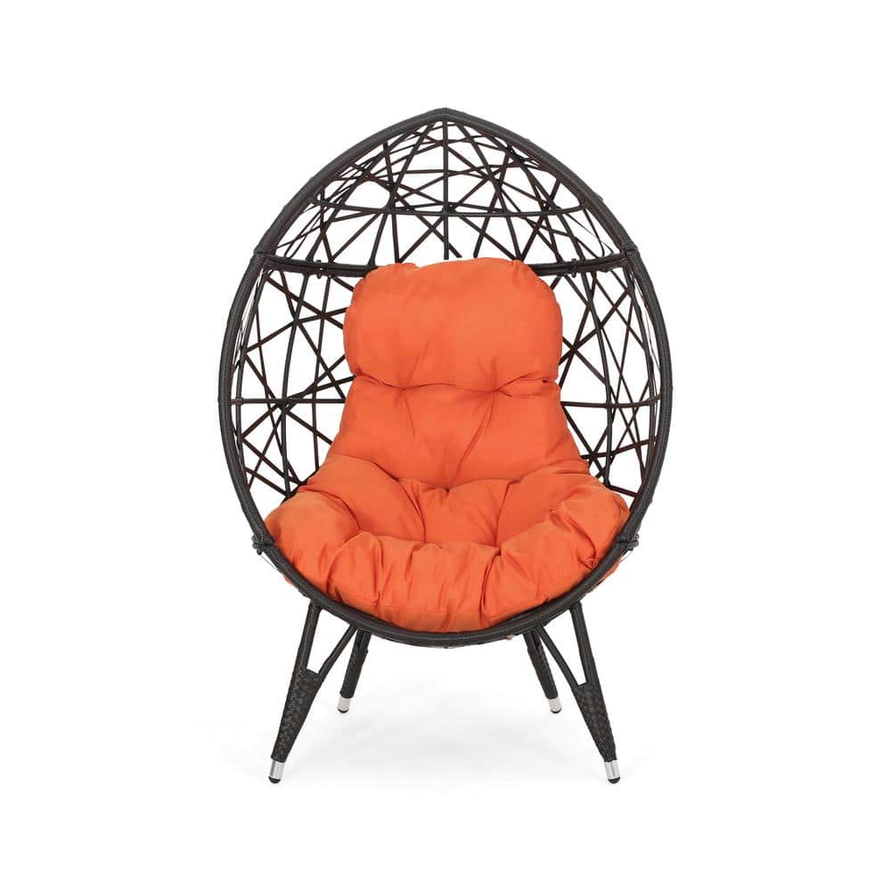 Palazzo Iron Wicker Outdoor Teardrop Chair Couch with Orange Cushion