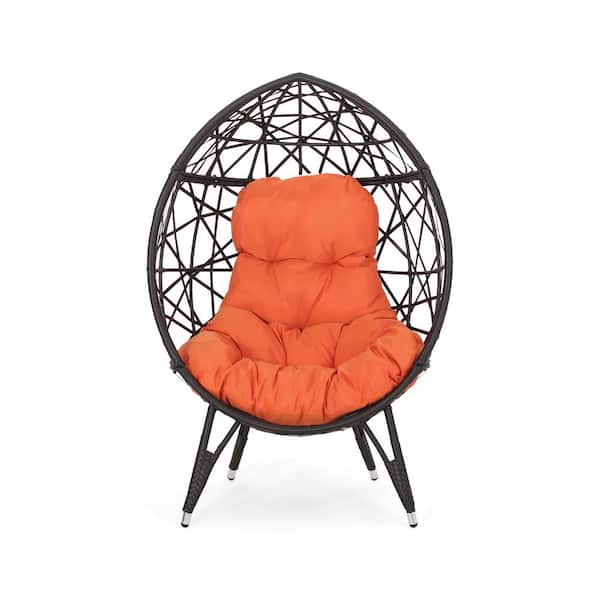Unbranded Palazzo Iron Wicker Outdoor Teardrop Chair Couch with Orange Cushion