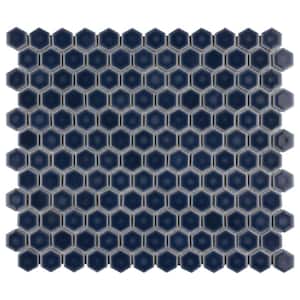 Hudson 1 in. Hex Denim Blue 11-7/8 in. x 13-1/4 in. Porcelain Mosaic Tile (11.2 sq. ft./Case)