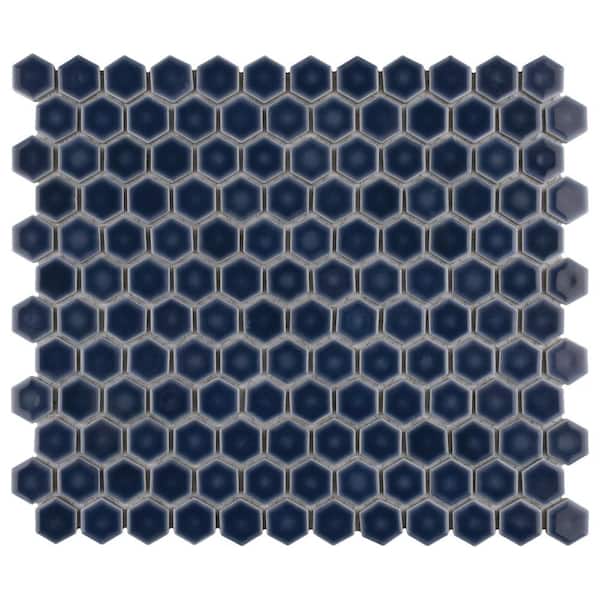 Merola Tile Hudson 1 in. Hex Denim Blue 11-7/8 in. x 13-1/4 in. Porcelain Mosaic Tile (11.2 sq. ft./Case)