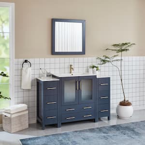 Brescia 54 in. W x 18 in. D x 36 in. H Single Sink Bath Vanity in Blue with White Ceramic Top and Mirror