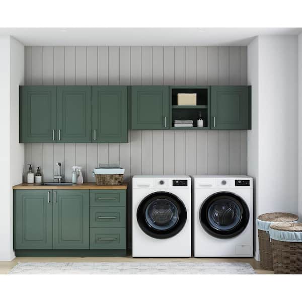 Greenwich Aspen Green Plywood Shaker Stock Ready to Assemble Kitchen-Laundry Cabinet Kit 24 in. x 84 in. x 120 in.