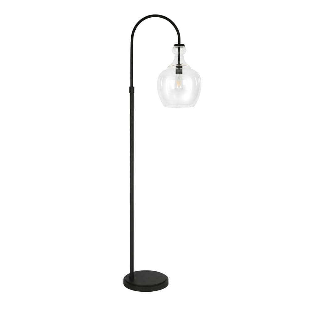 Verona 70" Blackened Bronze Arc Floor Lamp with Clear Glass Shade