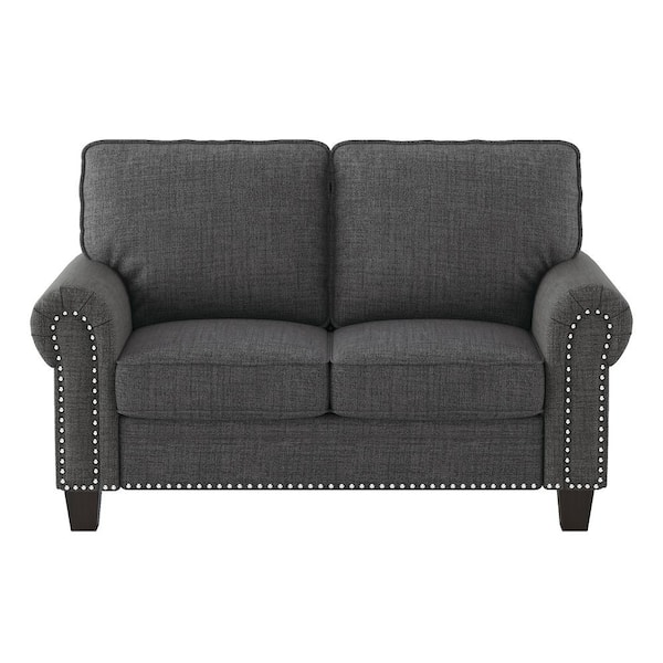 EVERGLADE HOME Taye 63 in. W Rolled Arm Microfiber Straight Loveseat in Dark Gray