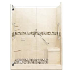 Tuscany Freedom Grand Hinged 34 in. x 60 in. x 80 in. Left Drain Alcove Shower Kit in Desert Sand and Chrome Hardware