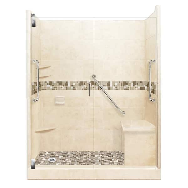 American Bath Factory Tuscany Freedom Grand Hinged 42 in. x 60 in. x 80 in. Left Drain Alcove Shower Kit in Desert Sand and Satin Nickel