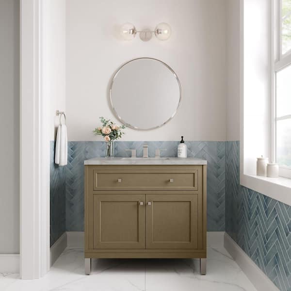 James Martin Vanities Chicago 36.0 in. W x 23.5 in. D x 33.76 in. H Single Bath Vanity in Walnut Whisper with Victorian Silver Top