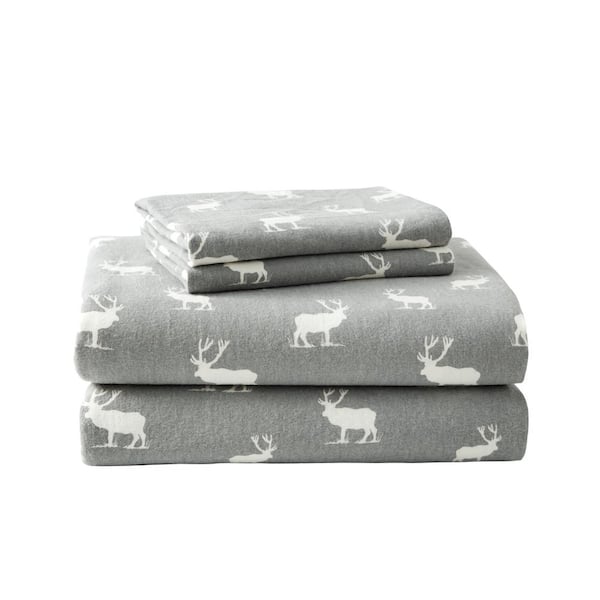 Eddie Bauer 216297 Elk Grove Flannel Sheet Set Queen Gray for sale online 
