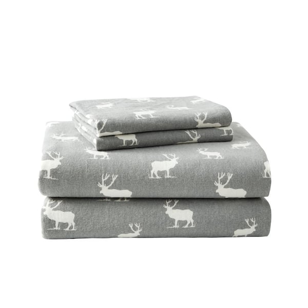 Eddie Bauer Elk Grove 3-Piece Light Gray Graphic Flannel Twin Sheet Set