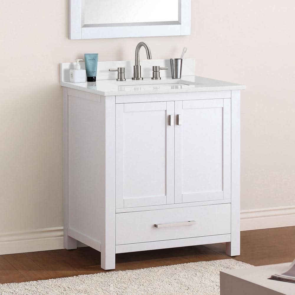 White 31'' Freestanding Vanity with Cala White Marble Top