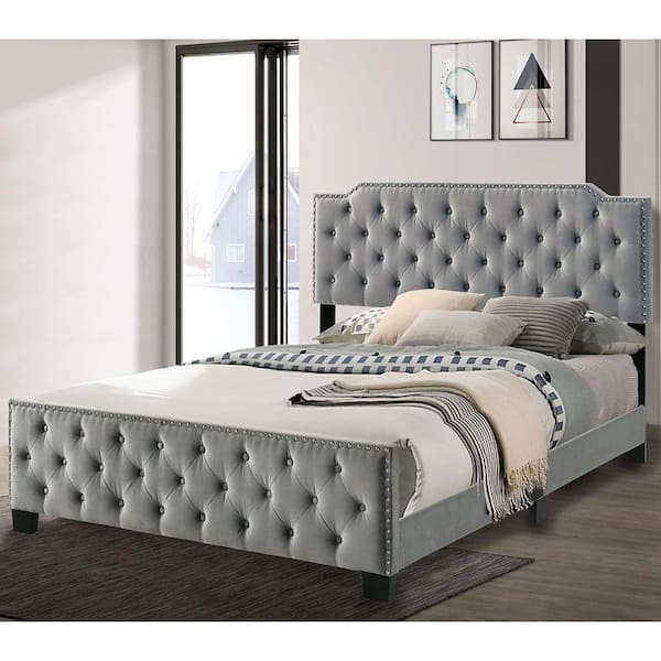 Furniture of America Larchemont Gray Queen Panel Bed with Tufted Headboard