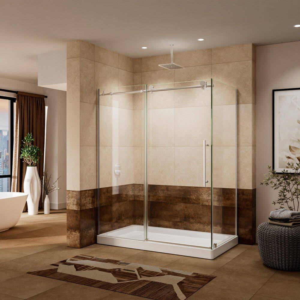 56-60 in. W x 34 in. D x 72 in. H Modern Frameless Corner Sliding Shower Door Enclosure in Brushed Nickel Clear Glass price history on PriceWatchPro