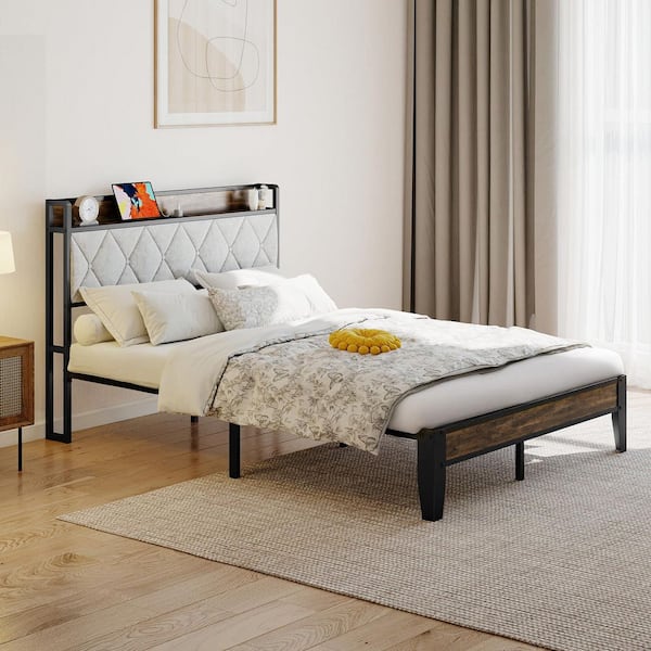 BOB屋 WONDER COMFORT Light Gray Metal Frame Full Platform Bed with