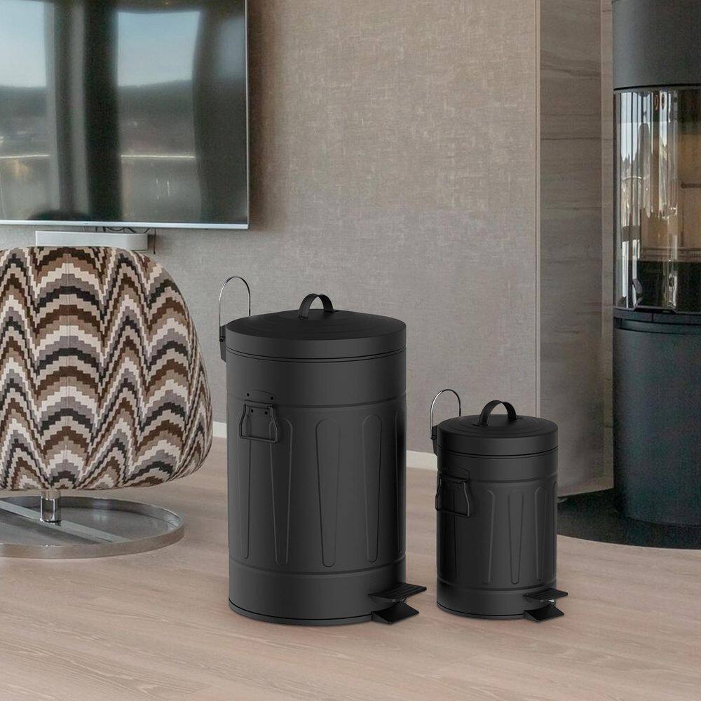 Black Carbon Steel Kids' Pedal Trash Can Set