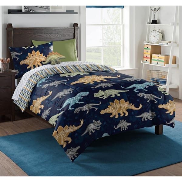 THE NORTHWEST GROUP Dino Discovery 6PC Multi-color Twin Bed in a Bag Set with Decorative Pillow