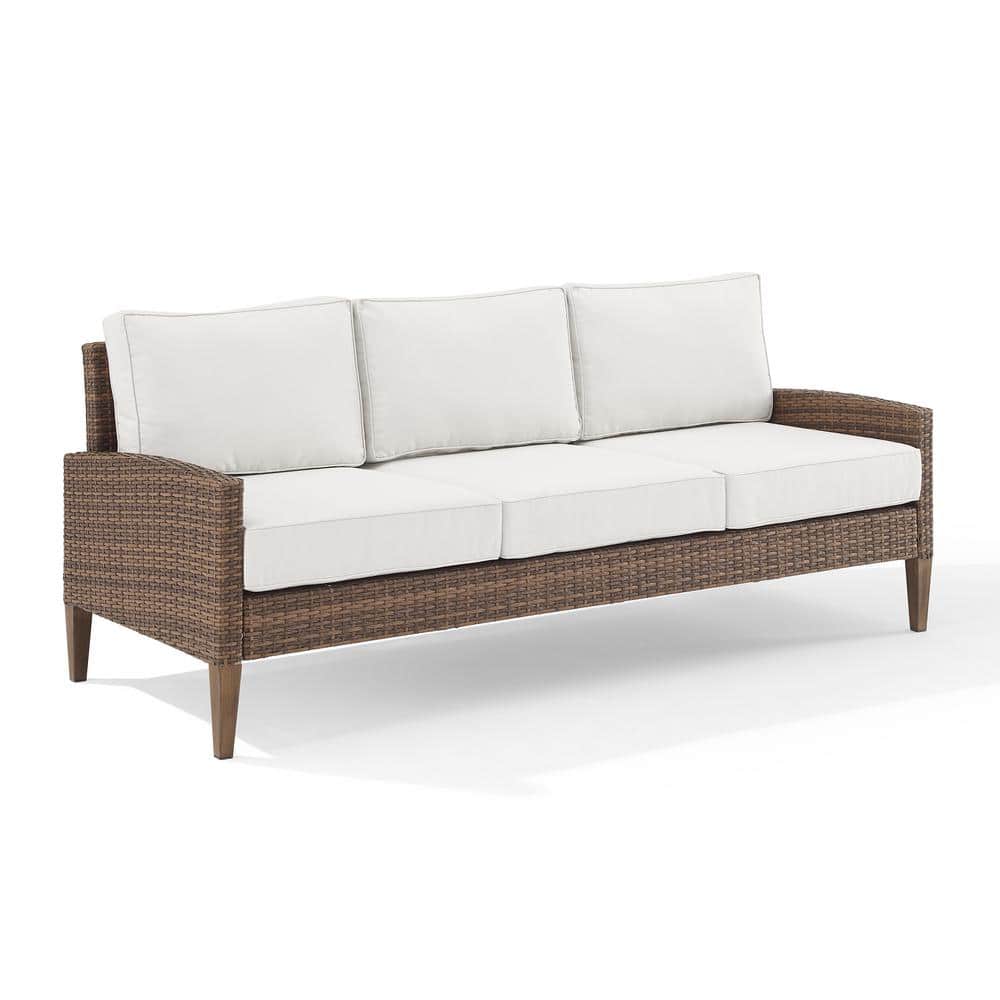 CROSLEY FURNITURE Capella Wicker Outdoor Couch with Creme Cushions