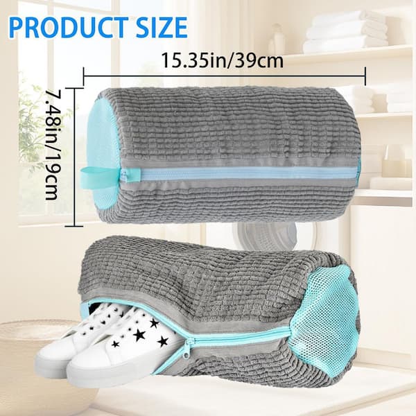 Numhew Gray Shoe Washing Bags, 2 Pack Microfiber 360° Cleaning