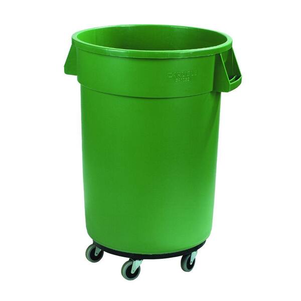Carlisle Bronco 44 Gal. Green Round Trash Can with Dolly (3-Pack)