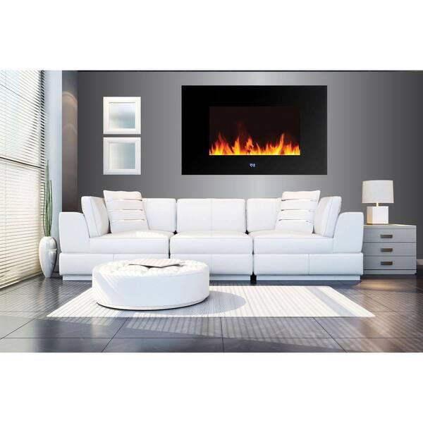 Warm House Venice 35 in. Wall-Mount LED Electric Fireplace with Digital Display and Remote Control in Black