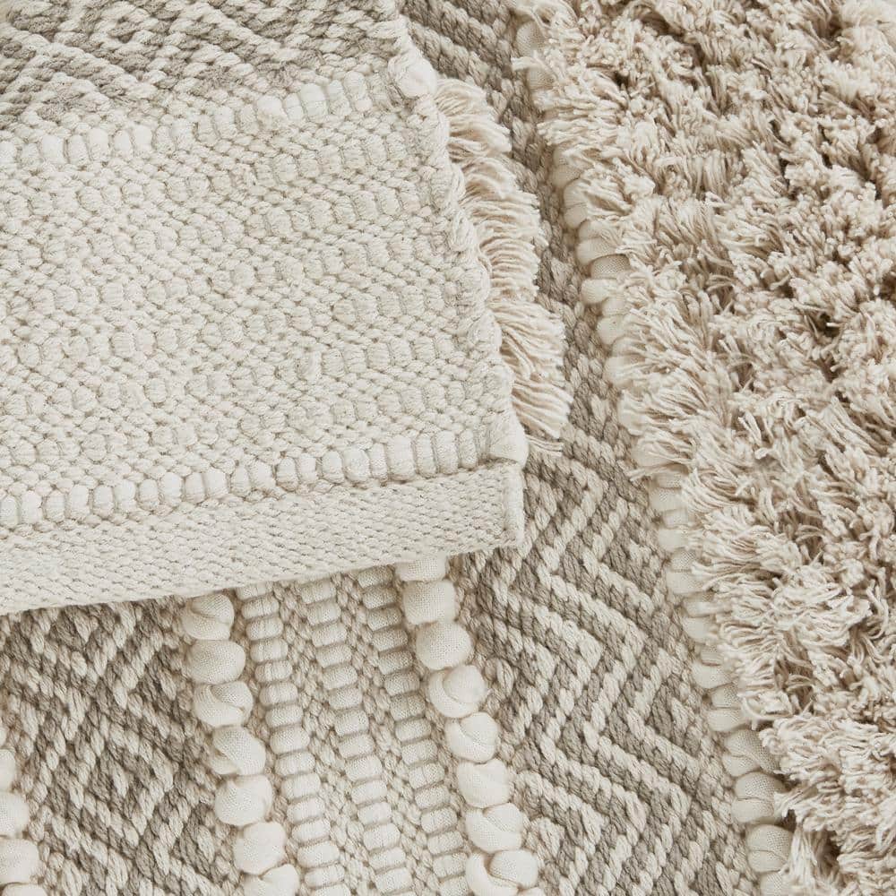 Asher Natural Hand-Woven Textured Striped Bath Rug