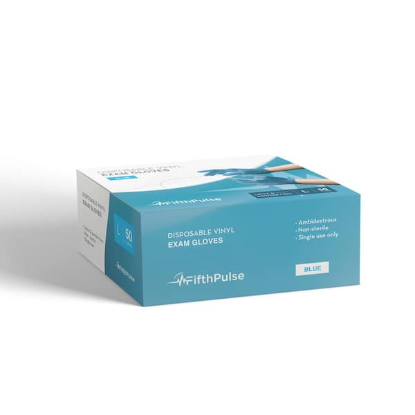 FifthPulse Large Vinyl Gloves in Blue Powder Free Medical Examination Disposable (50-Count)