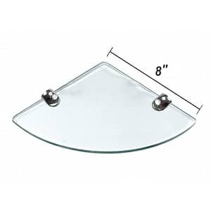 8 in. D x 8 in. W x 0.24 in. H Clear Glass Floating Corner Decorative Wall Shelf with Chrome Metal Brackets
