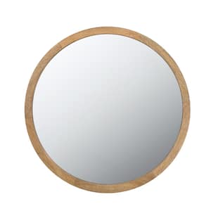 Minimalist Design 20 in. W x 20 in. H Round Wooden Light Brown Frame Wall Mirror