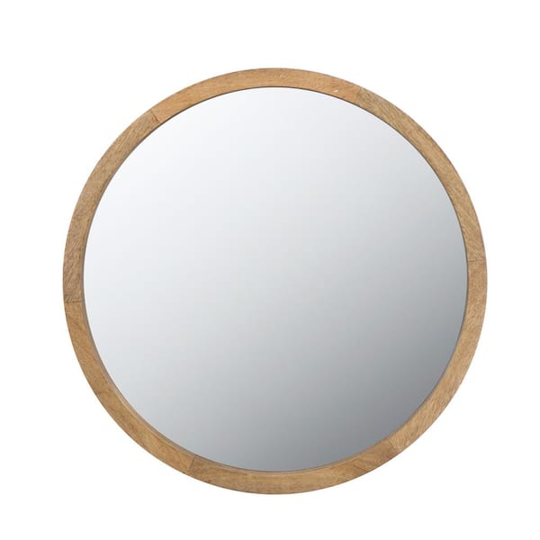 Tatahance Minimalist Design 20 in. W x 20 in. H Round Wooden Light Brown Frame Wall Mirror