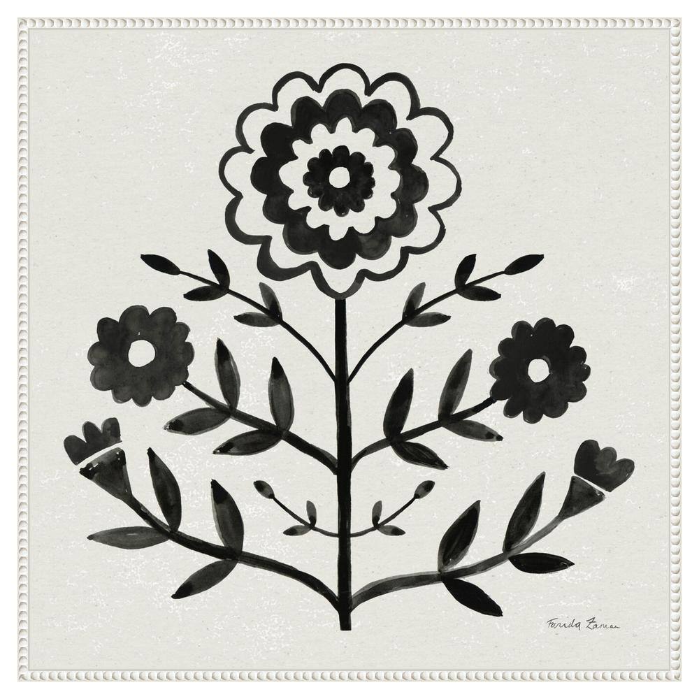 30"x30" Black and White Botanic-Inspired Framed Canvas Wall Art