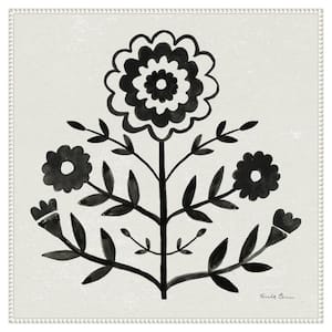 "Garden Folk Flowers I Black" by Farida Zaman 1-Piece Floater Frame Giclee Home Canvas Art Print 30 in. x 30 in.