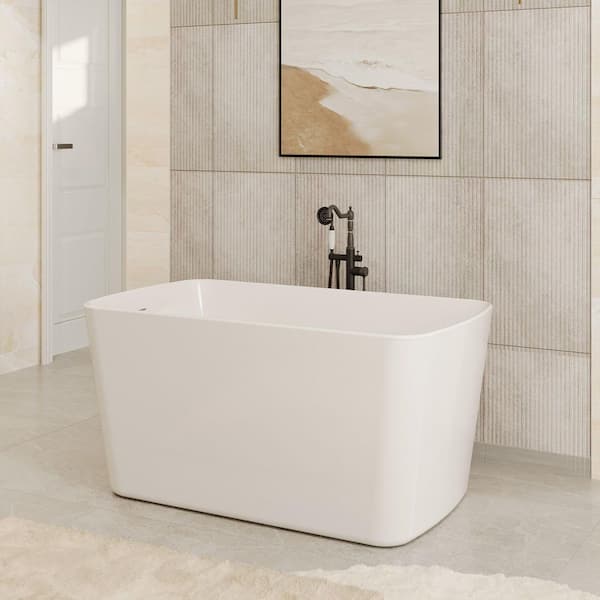 49 in x 24 in Rectangular Acrylic Soaking Bathtub in White with Seat