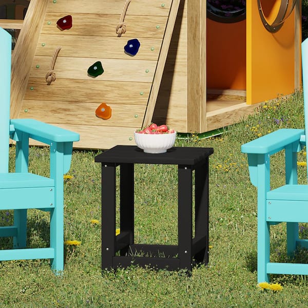 Children's Laguna Outdoor Patio All Weather Fade Resistant Kids Poly Plastic Adirondack Square Side Table in Black