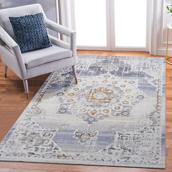 LOOM & LUXE Collection 5 ft. X 7.5 ft. Cream Medallion Non-Shedding Stylish and Stain Resistant Area Rug