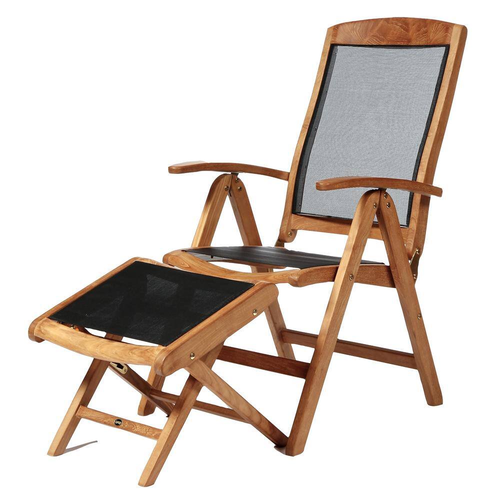 Arb Teak Brown Wood Outdoor Leg Rest with Mesh Seat