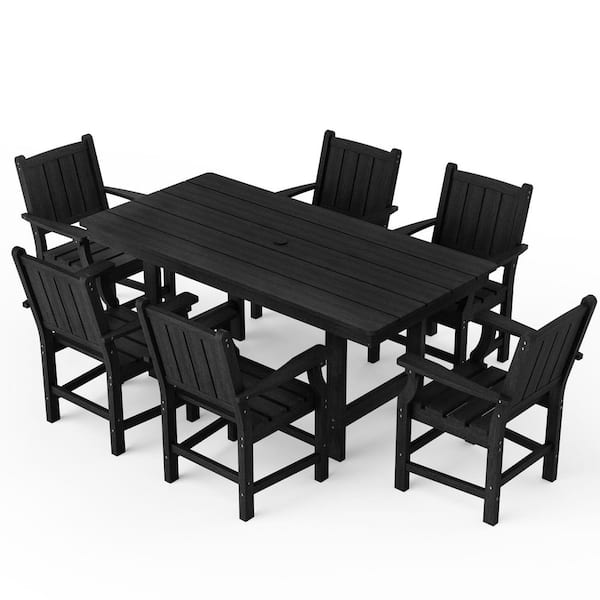 PamaPic Black 7-Piece HDPE Plastic Patio Outdoor Dining Set with