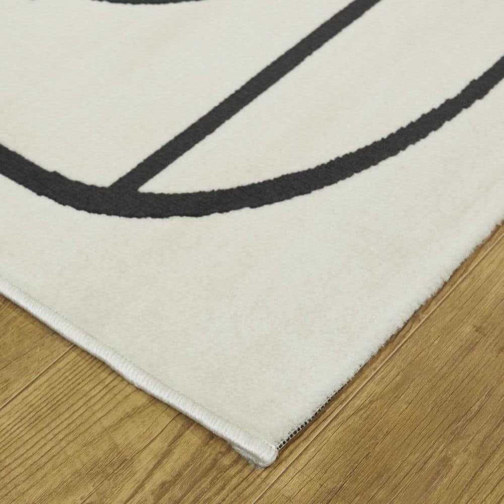 4' x 6' Black and Cream Synthetic Hockey Rink Kids' Rug