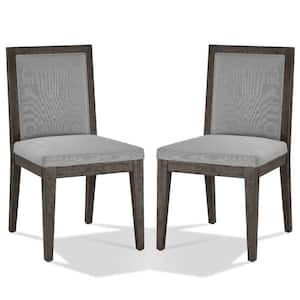 Gray Fabric Wooden Frame Dining Chair (Set of 2)