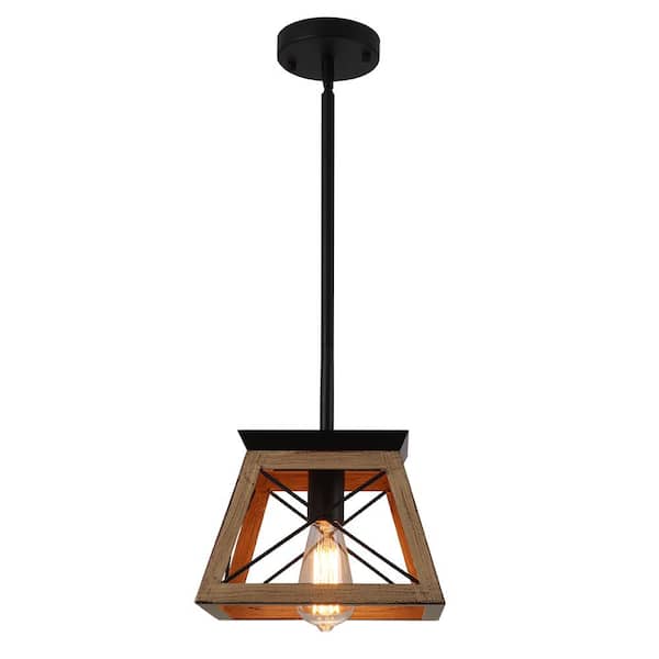 Y'INSP 60-Watt 1-Light Black Brown Modern Farmhouse Geometric Mini Pendant Light with Caged Metal Shade and No Bulbs Included