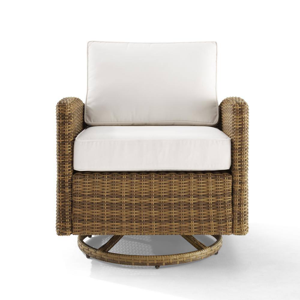 Bradenton White Cushioned Weathered Brown Wicker Swivel Rocker Chair