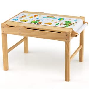 Kids Natural Multi Activity Play Table Wooden Building Block Desk w/Storage Paper Roll Playard