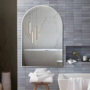 20 in. W x 30 in. H Arch Top Aluminium Framed Wall-Mounted Bathroom Vanity Mirror in Silver