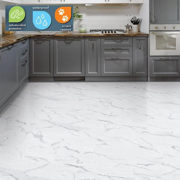 LifeProof Emerald Bay Marble 22 Mil x 11.9 in. W x 23.8 in. L Click Lock Waterproof Vinyl Tile Flooring (17.7 Sq. ft./case), Light