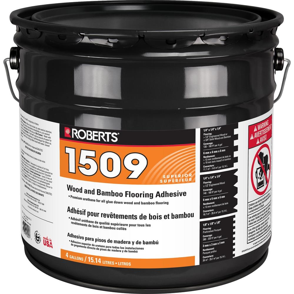 ROBERTS 4 Gal. MAXCOMPLETE Polyurethane Adhesive for Engineered Wood, Solid  Wood, Parquet and Bamboo Flooring 1550-4 - The Home Depot