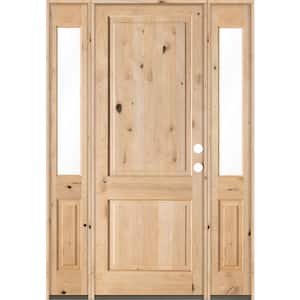 64 in. x 96 in. Rustic Knotty Alder Unfinished Left-Hand Inswing Prehung Front Door with Double Half Sidelite
