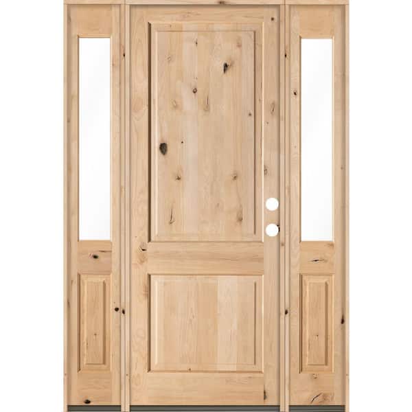 Krosswood Doors 64 in. x 96 in. Rustic Knotty Alder Unfinished Left-Hand Inswing Prehung Front Door with Double Half Sidelite