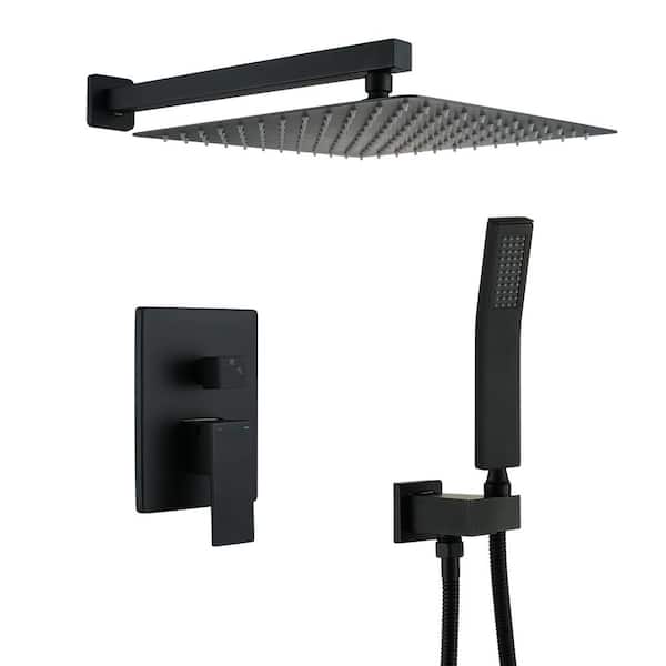 Hlihome 1-Spray Patterns with 2.5 GPM 12 in. Wall Mount Dual Shower Heads in Matte Black