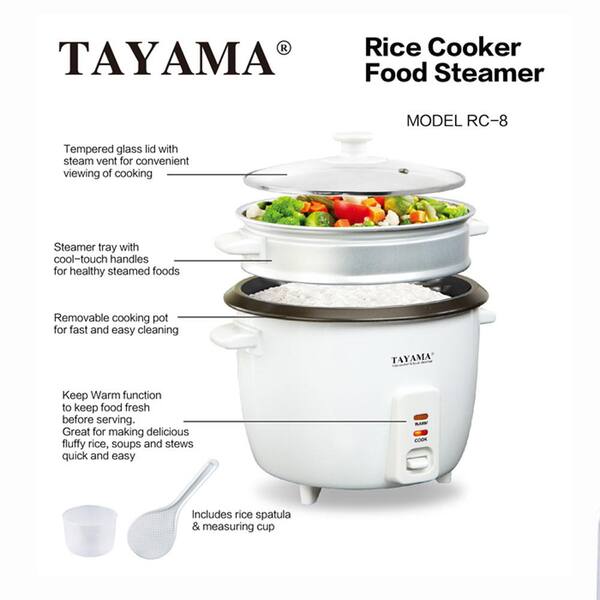 Tayama RC-8 Rice Cooker with 8 Cup Steam Tray White or Kitchen & Dining ...