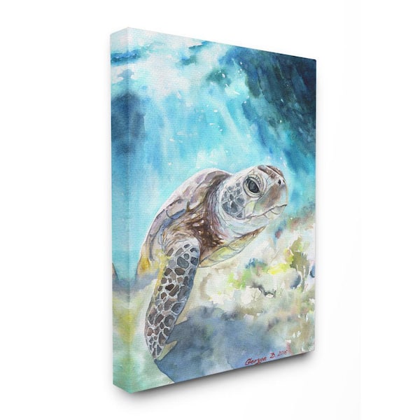 24 in. x 30 in. "Sea Turtle Ocean Blue" by George Dyachenko Canvas Wall Art