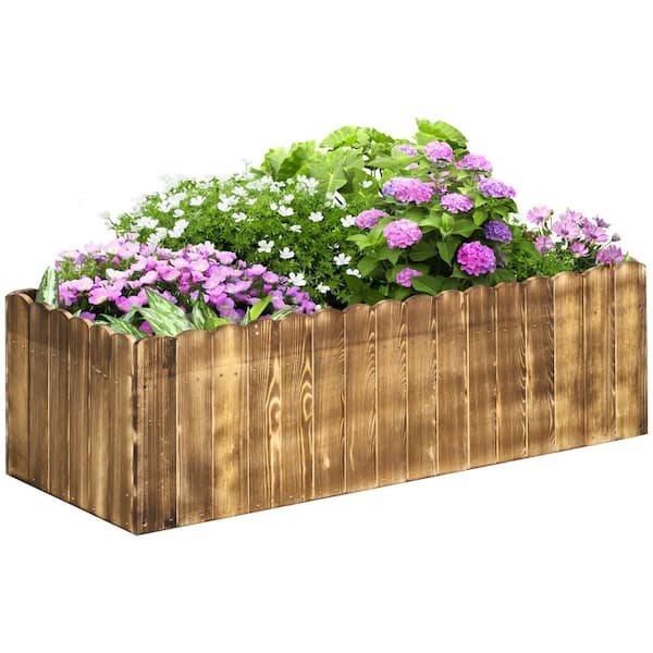 Outsunny 40 in. x 16 in. x 12 in. Natural Wood Rectangle Outdoor Raised Garden Bed, Raised Planter Box