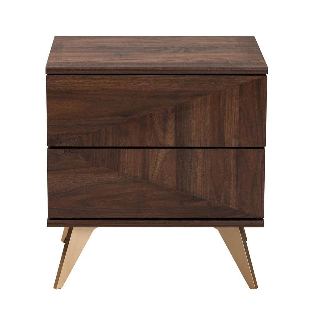 Graceland Walnut Brown 2-Drawer Nightstand with Gold Cone Legs